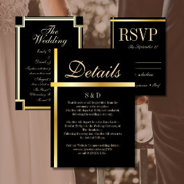 Informações Cartão de gabinete de casamento Elegante preto e O