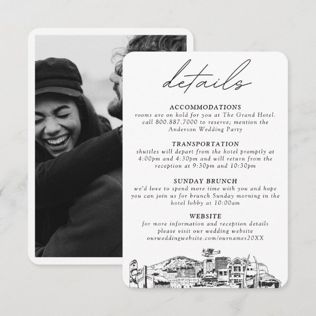 Informações Cartão de Gabinete de Detalhes de Casamento de Anc (Frente/Verso)