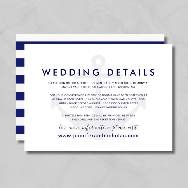 Informações Cartão de Gabinete de Detalhes de Casamento de Ânc (Nautical Anchor Wedding Details Enclosure Card)