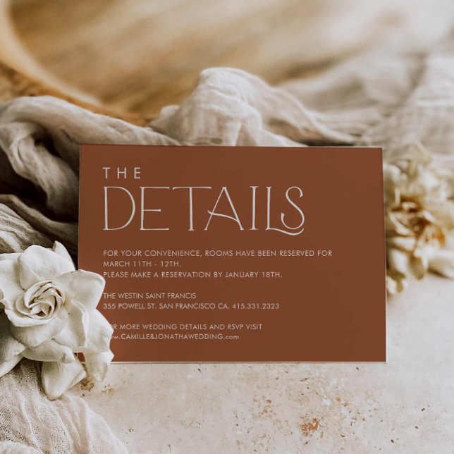 Informações Cartão de Gabinete de Detalhes de Casamento Mínimo (Terracotta Boho Wedding Details Card)