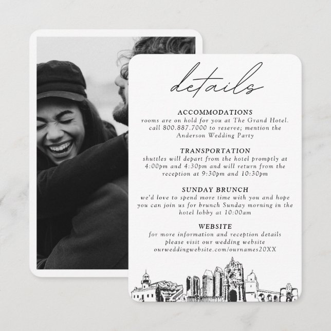 Informações Cartão de Gabinete de Detalhes do Casamento San Di (Frente/Verso)