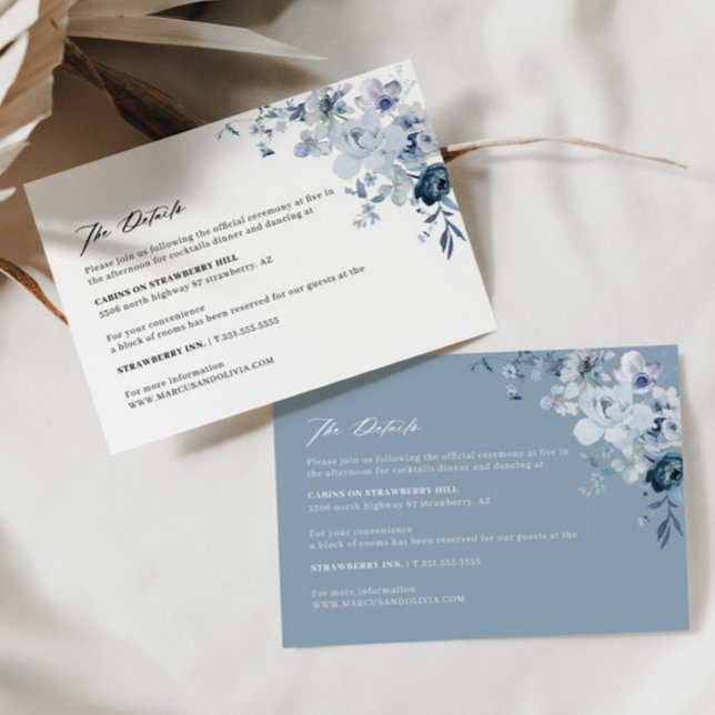 Informações Cartão de Gabinete para Detalhes do Casamento Azul (Dusty Blue Details Card 2 Colors)