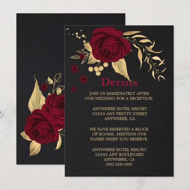 Informações cartão de gabinete para detalhes florais em ouro b (Frente/Verso)