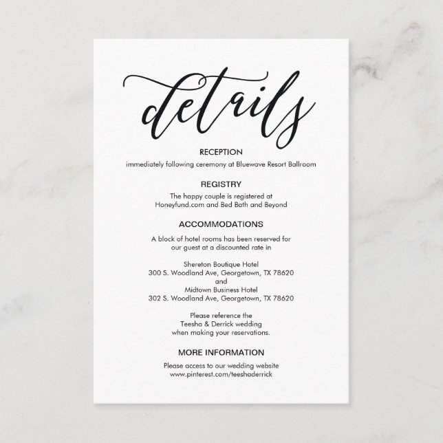 Informações Cartão de Gabinete Pormenores de Casamento Perfeit (Frente)