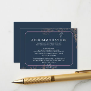 Informações Cartão de Hospedagem Floral Azul Navy Elegante a O