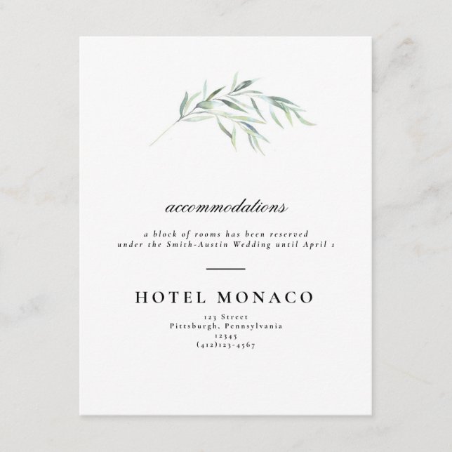 Informações Cartão de Hotel de Casamento Verde Exuberante (Frente)