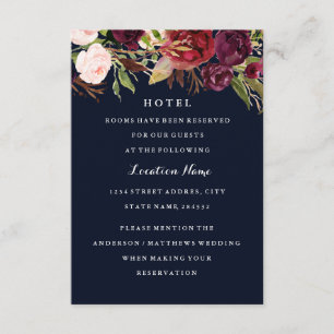 Informações Cartão de Hotel para Casamento Floral Azul Marinho