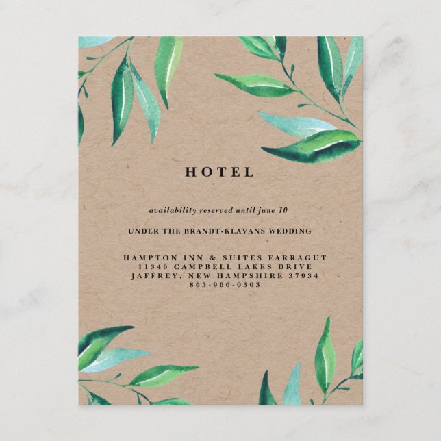 Informações Cartão de Hotel Rustic Wreath Greenery Wedding (Frente)