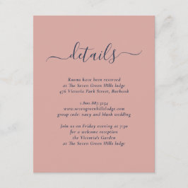 Informações Cartão de Inclusão de Casamento Azul Naval e Blush