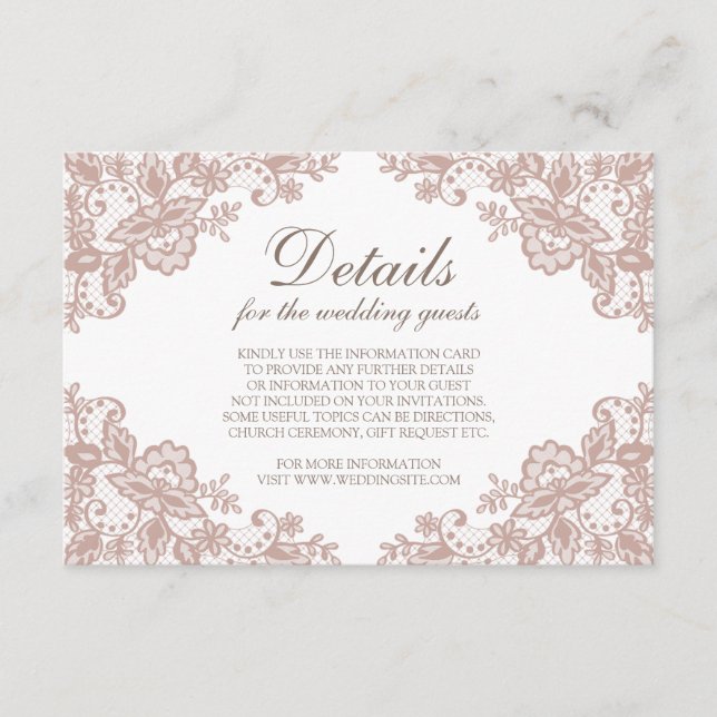 Informações Cartão de inclusão de casamento de renda rosa poei (Frente)