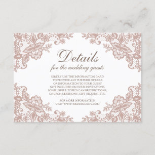 Informações Cartão de inclusão de casamento de renda rosa poei