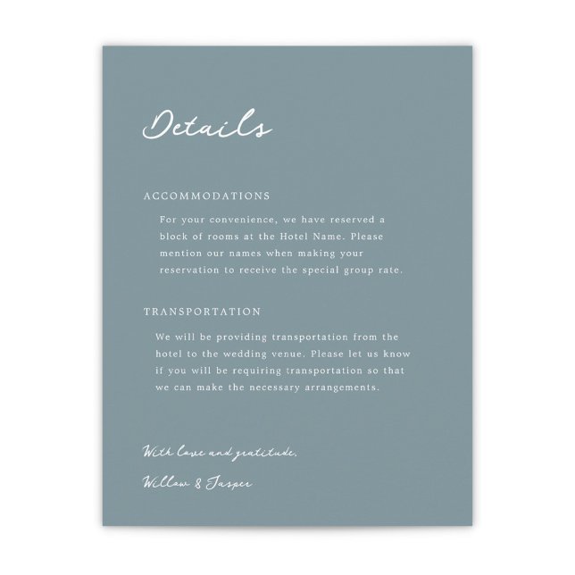 Informações Cartão de Inclusão de Casamento Pensacola (Pensacola Wedding Enclosure Card in Dusty Blue)