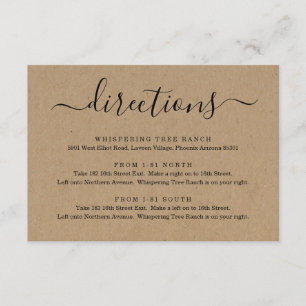 Informações Cartão de Instruções de Direção - Papel Kraft Simp