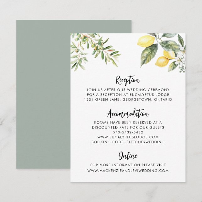 Informações Cartão de Invólucro com Detalhes de Casamento de L (Frente/Verso)