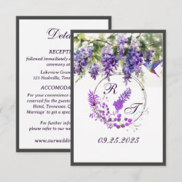 Informações Cartão de Invólucro de Casamento de Púrpura Wister