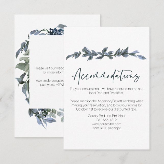 Informações Cartão de Invólucro Floral Verde Sage Silver (Frente/Verso)