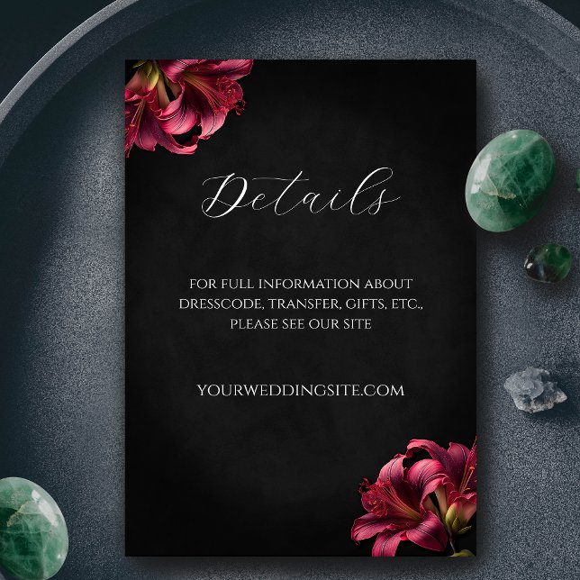 Informações Cartão de Invólucro Gótico Floral Lily Dark (Floral Lilly Moody Gothic Wedding Enclosure Card)