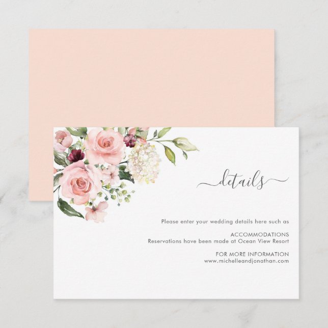 Informações Cartão de Invólucro Romântico de Rosas Rosa (Frente/Verso)