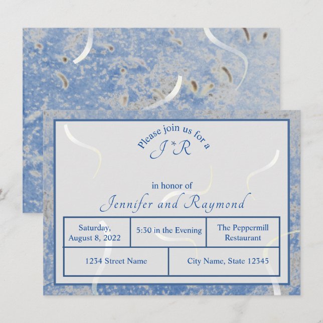 Informações Cartão de Jantar de Rehearsal Monogramado com Márm (Frente/Verso)