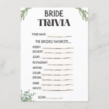 Cartão de Jogo de Trivia para Chá de Noiva