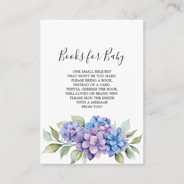 Informações Cartão de Livros Blue Hydrangea para Bebê (Frente)