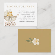 Cartão de Livros Neutros para Bebê Floral Marfim e