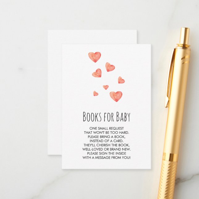 Informações Cartão de Livros para Bebê Menina Corações Aquarel (Frente/Verso In Situ)