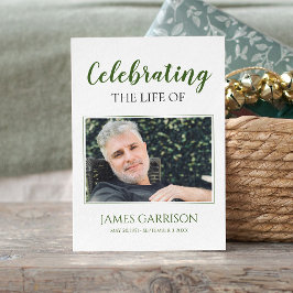 Informações Cartão de Oração de Funeral Elegante Branco Verde 