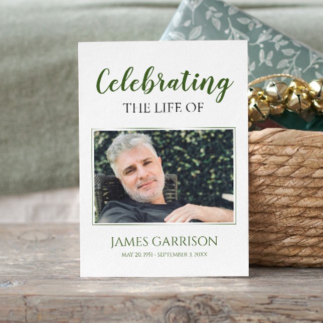 Informações Cartão de Oração de Funeral Elegante Branco Verde  (Criador carregado)