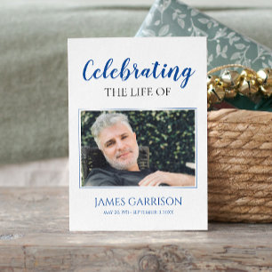 Informações Cartão de Oração Funeral Elegante Branco Azul c