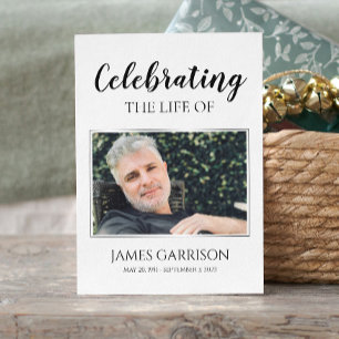 Informações Cartão de Oração Funeral Elegante Branco Preto com