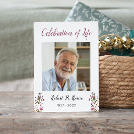 Informações Cartão de oração funerário com flores de borgonha 