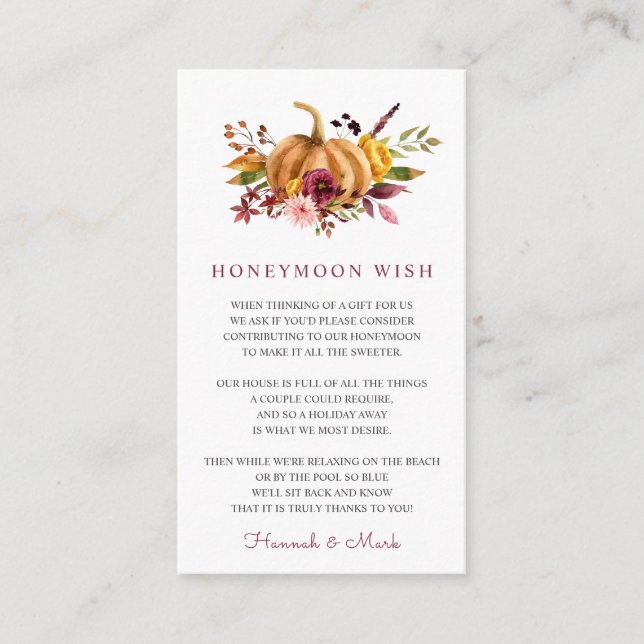 Informações Cartão de Presente para o Fundo de Lua de Mel (Frente)