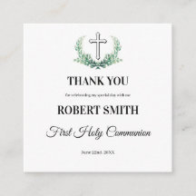 Cartão de primeira comunhão verde folha