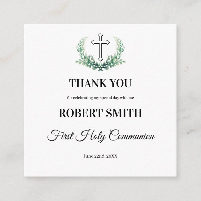 Informações Cartão de primeira comunhão verde folha (Frente)