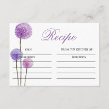 Cartão de receita de chá de panela de flores roxas