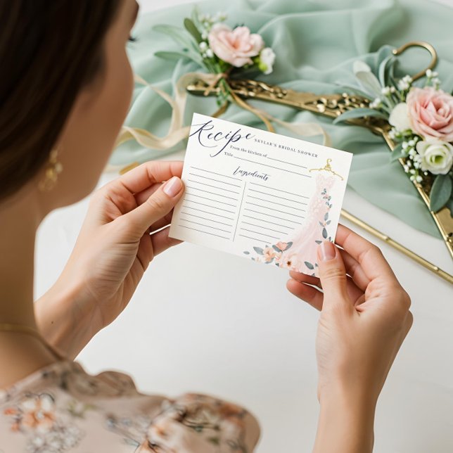 Informações Cartão de Receita de Chá de panela de Vestido Flor (Floral Wedding Dress Bridal Shower Recipe Card)