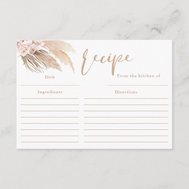 Informações Cartão de receitas boho boêmico de erva-pampas (Frente)