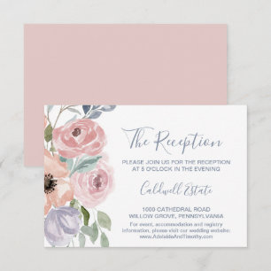 Informações Cartão de Recepção de Casamento com Florais Rosa E