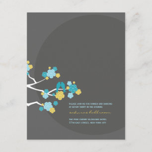 Informações Cartão de Recepção de Casamento com Pássaros e Flo