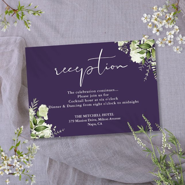 Informações Cartão de Recepção de Casamento com Roteiro de Fol (Purple Greenery Script Wedding Reception Enclosure Card)