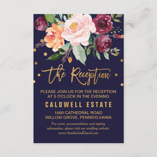 Informações Cartão de Recepção de casamento Floral de outono (Frente)