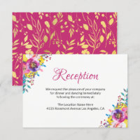 Cartão de Recepção de Casamento Floral Fuchsia Gol