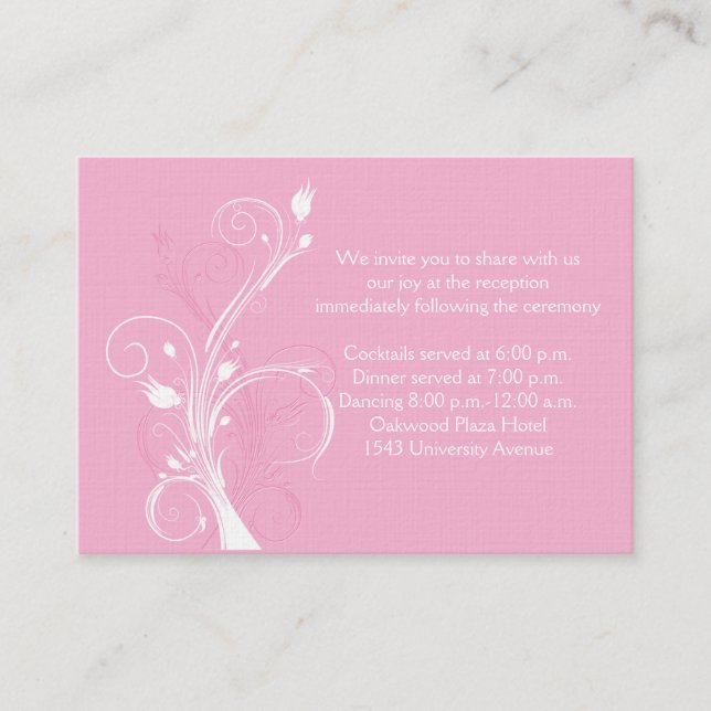 Informações Cartão de Recepção de Casamento Floral Rosa e Bran (Frente)