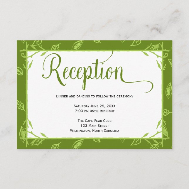 Informações Cartão de Recepção de Casamento Green Leaves (Frente)