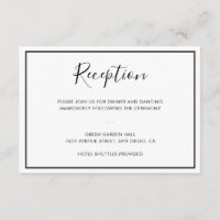Cartão de Recepção de Casamento Minimalista Preto