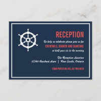 Cartão de Recepção de Casamento Náutico Azul Marin