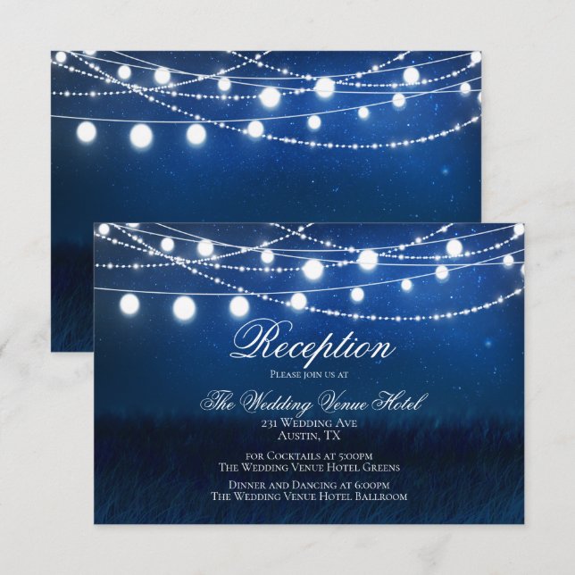 Informações Cartão de Recepção de Casamento Noite Azul e Luzes (Frente/Verso)