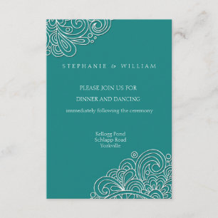 Informações Cartão de Recepção de Casamento Vintage Teal Swirl