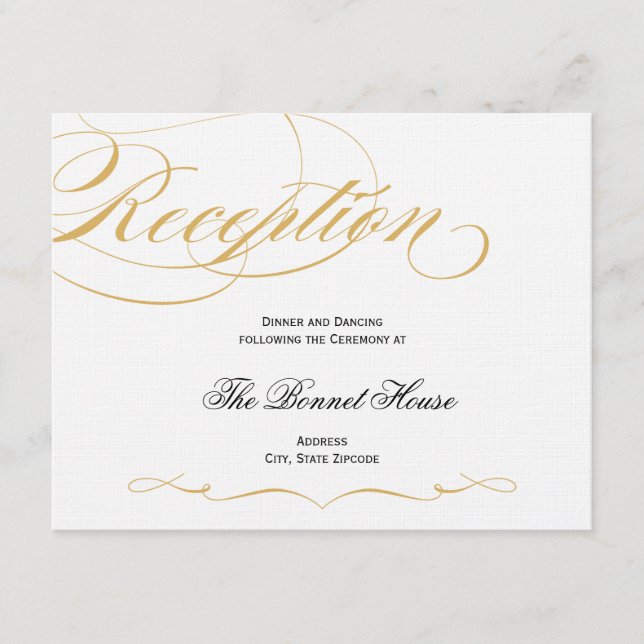 Informações Cartão de Recepção Elegant Script - Dourado e Pret (Frente)